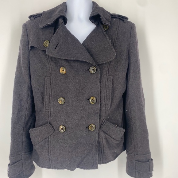 Pre-Owned Millard Fillmore Military-Style Wool Blend Cropped Peacoat – Size L - Picture 1 of 9